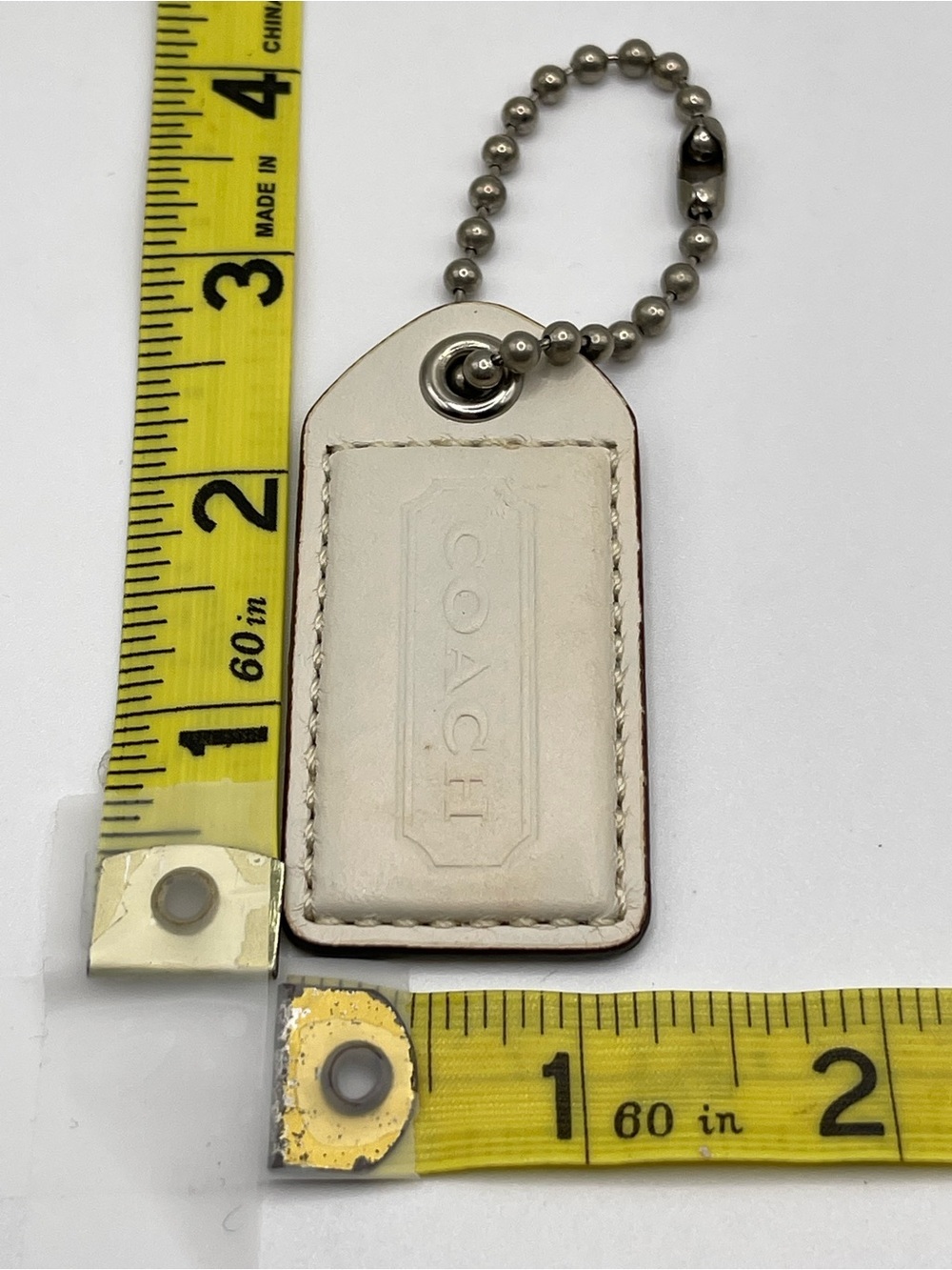 Coach Cream Leather Hang Tag with Silver Ball Chain - Picture 2 of 3